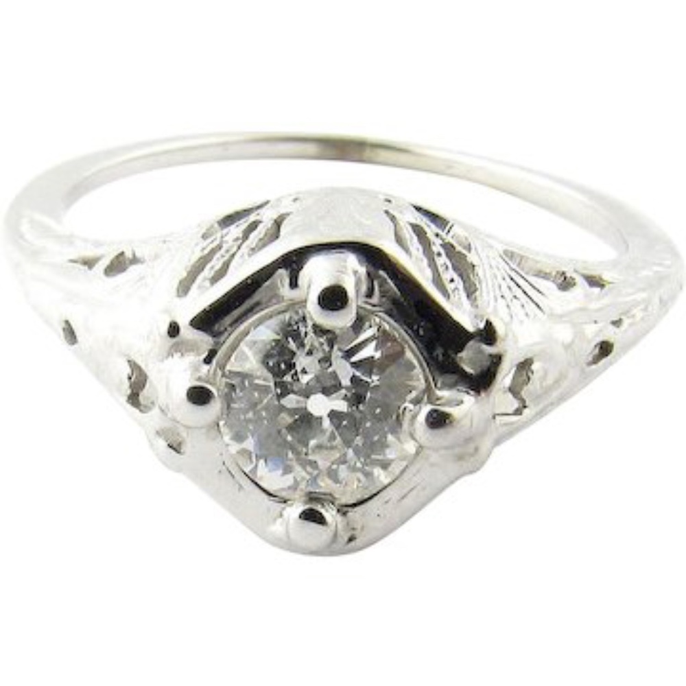 Vintage 18 Karat White Gold Diamond Engagement RIng SIze 6.5 #2586